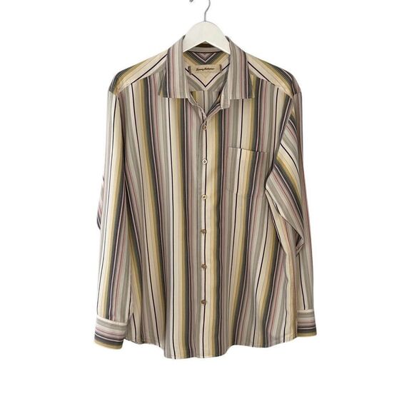 Tommy Bahama 100% silk striped button down shirt - Xl - Picture 1 of 8